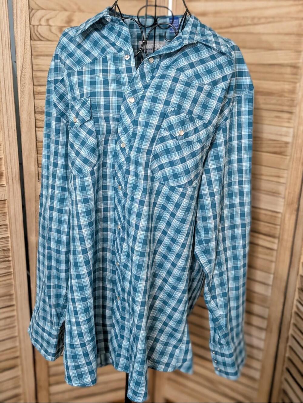 Wrangler Shirt Men's XLT Blue Plaid Western Fashion Snap Front Long Sleeve